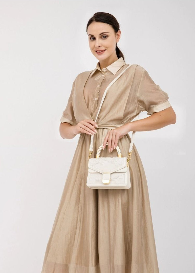 Mini Top Handle Bag Polyurethane Faux Leather Lace Detail