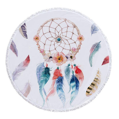 Dream Catcher Feather Round Yoga Mat Print Tassel Beach Towel