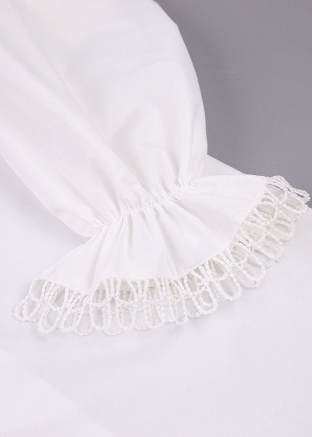 Ruffle Trim Long Sleeve Blouse Lightweight Polyester Cotton