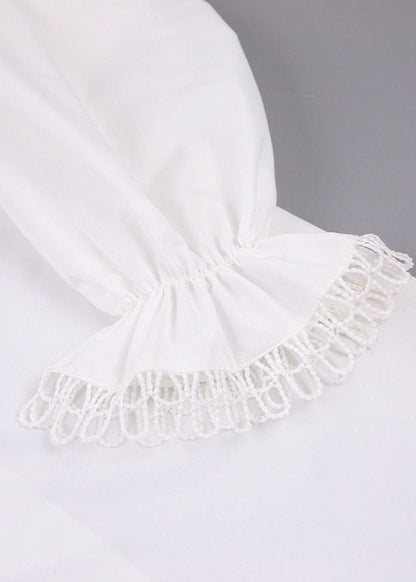 Ruffle Trim Long Sleeve Blouse Lightweight Polyester Cotton