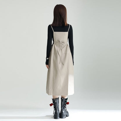 Cotton Polyester Sleeveless Dress Tied Waist Lace Collar