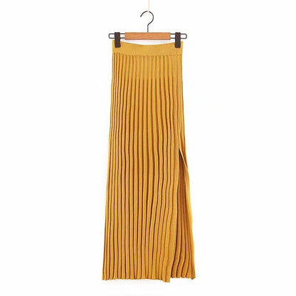 Knit High Waist Split Maxi Skirt