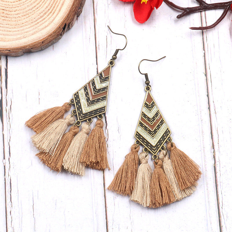 Trendy Diamond Shape Drop Oil Earrings Bohemian Style