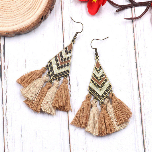 Trendy Diamond Shape Drop Oil Earrings Bohemian Style