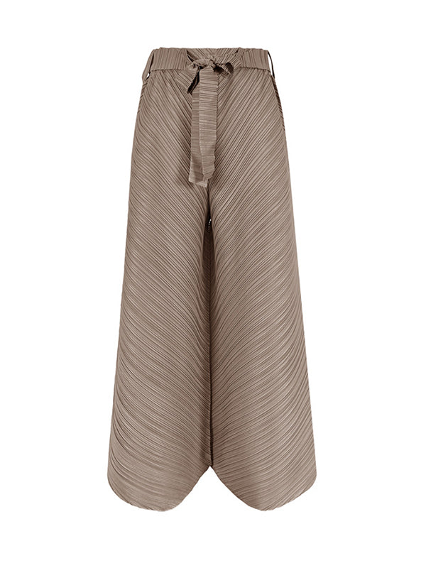 Wide Leg Loose Drawstring Pleated Tiered Casual Pants Bottoms