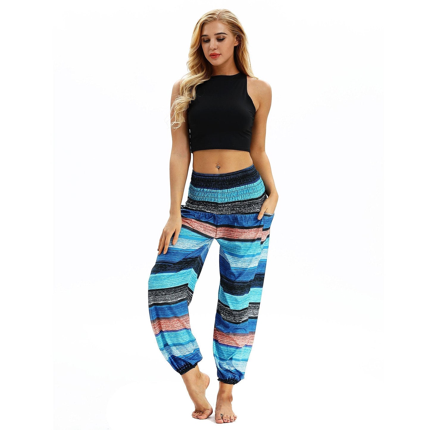 Women'S Casual Light Lantern Stripe Dance Pants Popular In Autumn Yoga Loose Pants