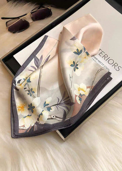 Satin Floral Square Scarf With Subtle Neutrals