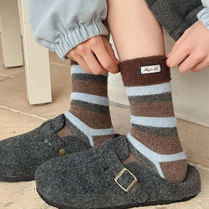 Striped Color Block Thermal Plush Crew Socks
