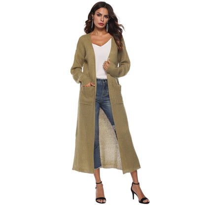 Long Cardigan Sweater With Pockets In Various Colors
