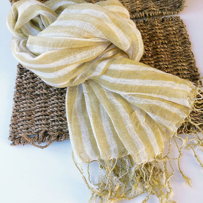 Scarvii - Yellow-And-White Striped Scarf – For Summer &amp; Stylish