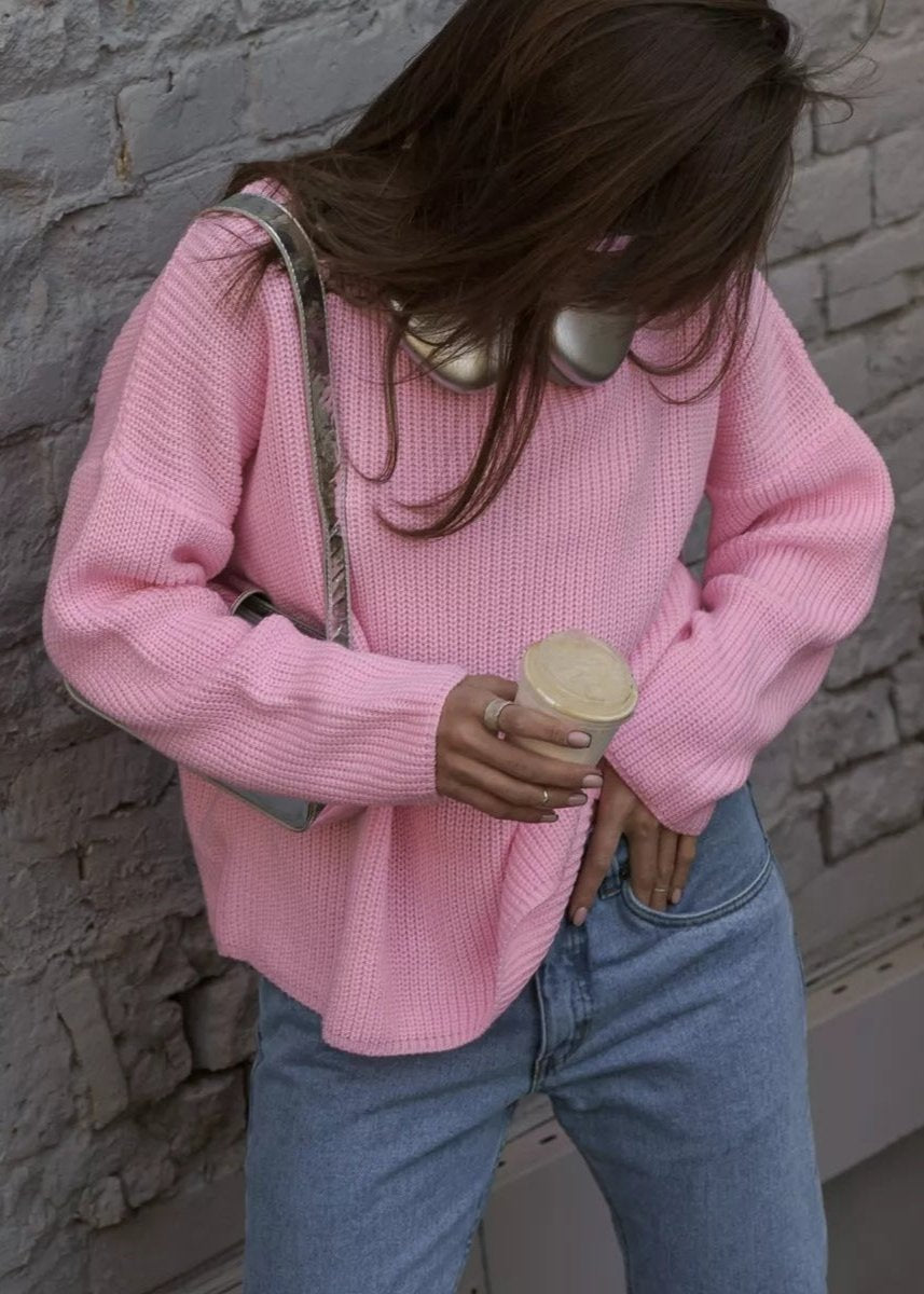 Round Neck Loose Knit Sweater For Women