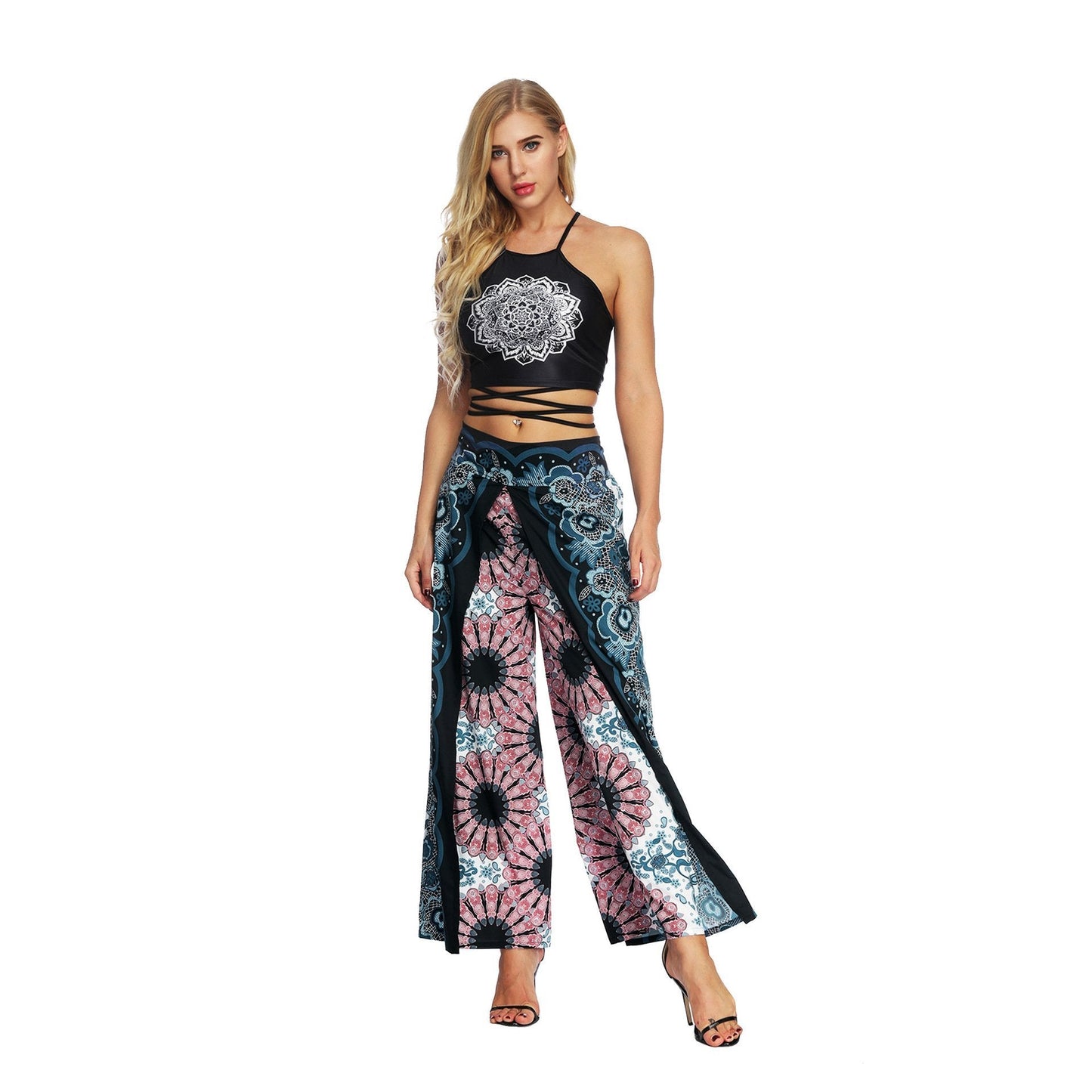 New Fashion Ethnic Digital Printing High-Waist Wide-Leg Yoga Pants