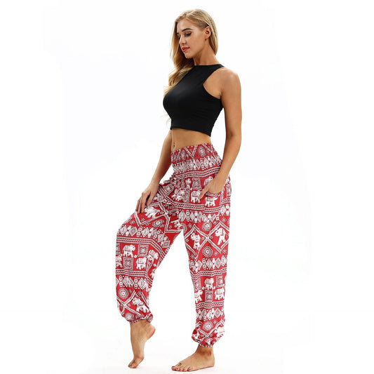 Square Elephant Pattern Digital Printing Yoga Pants Loose Women'S Sports Lantern Pants Belly Dance Casual Yoga Pants 3