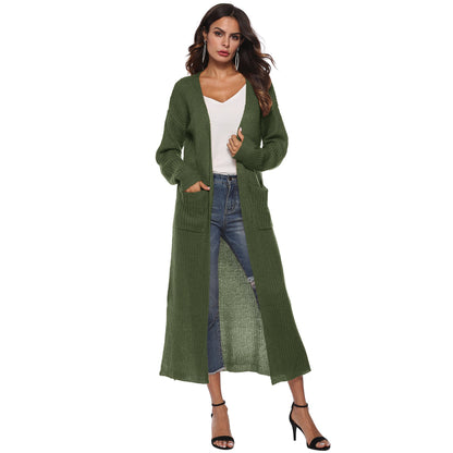 Long Cardigan Sweater With Pockets In Various Colors