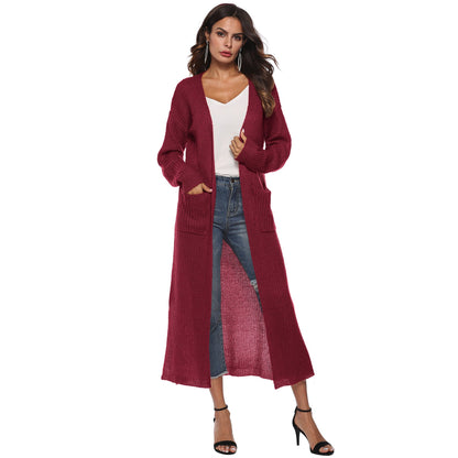 Long Cardigan Sweater With Pockets In Various Colors
