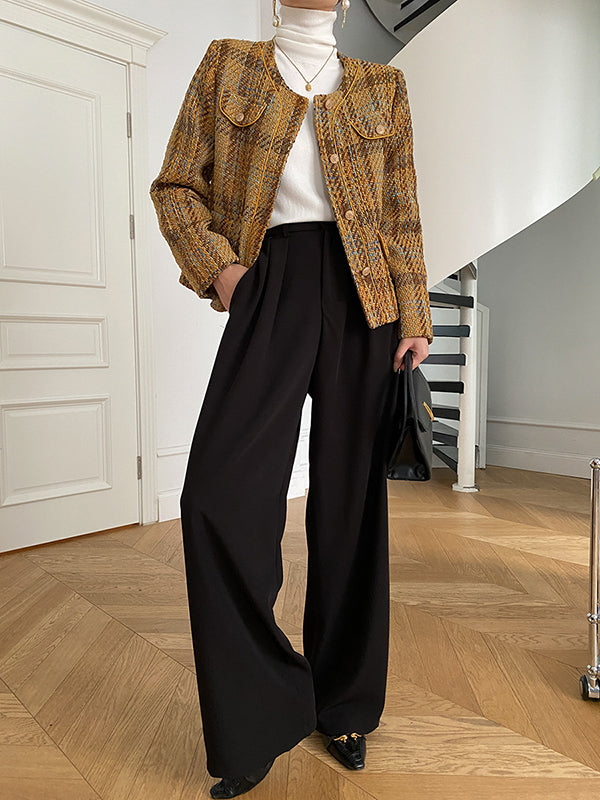 Loose Wide Leg Pleated Solid Color Pants Trousers