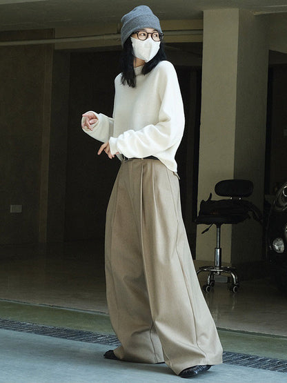 Urban Loose Wide Leg Pleated Solid Color Pants