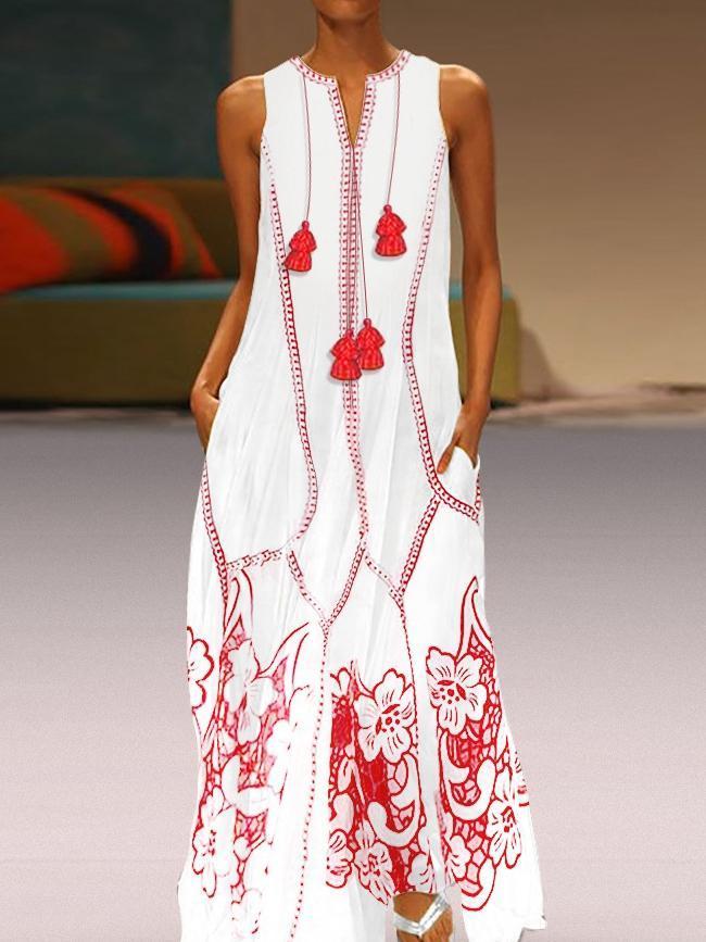 Women S Chinese Sleeveless Print Spring Summer Dress