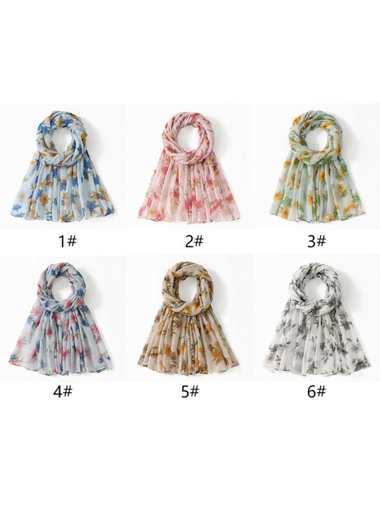 Scarvii - Floral Voile Print Scarf Shawl Beach Wrap