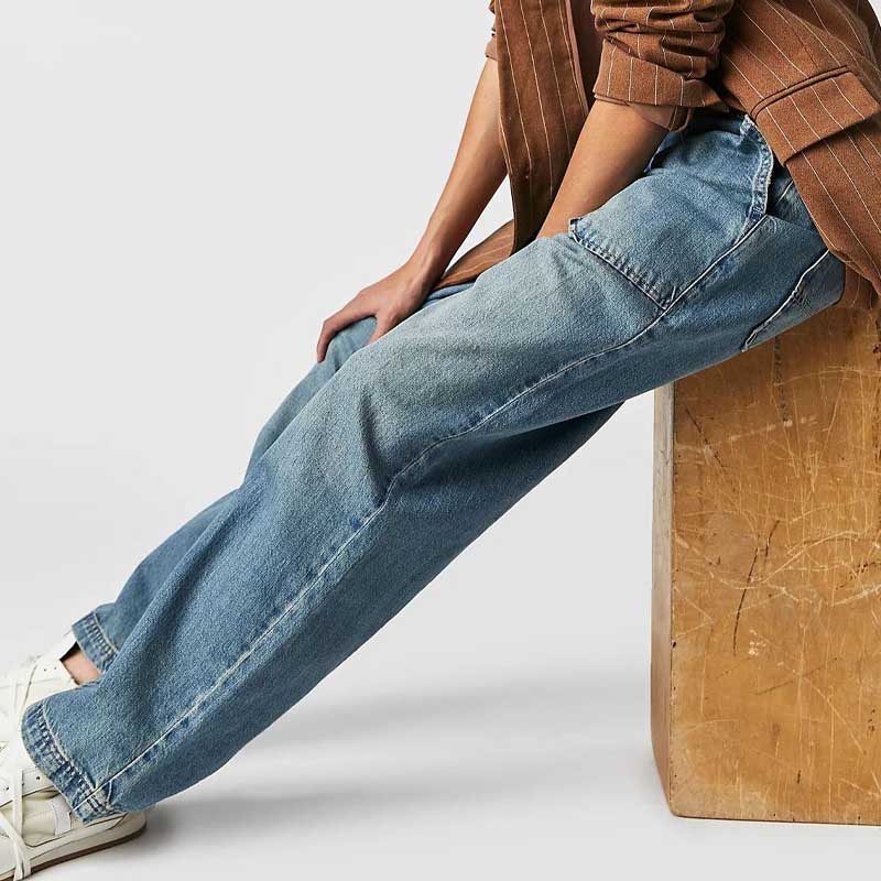 Casual Mid Waist Solid Color Denim Pants