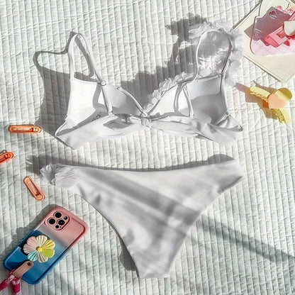 Sexy Solid Flower Bikini Beach Swimsuit