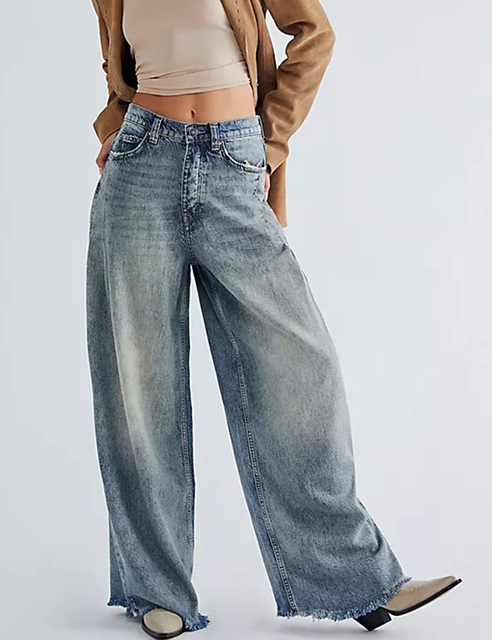 Vintage High Waist Wide Leg Frayed Jeans