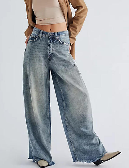 Vintage High Waist Wide Leg Frayed Jeans