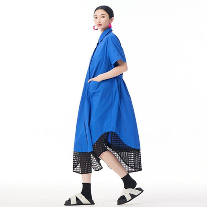 Mesh Panel Asymmetrical Collar Dress - Loose Fit, Trendy, Stylish Midi Dress With Unique Design
