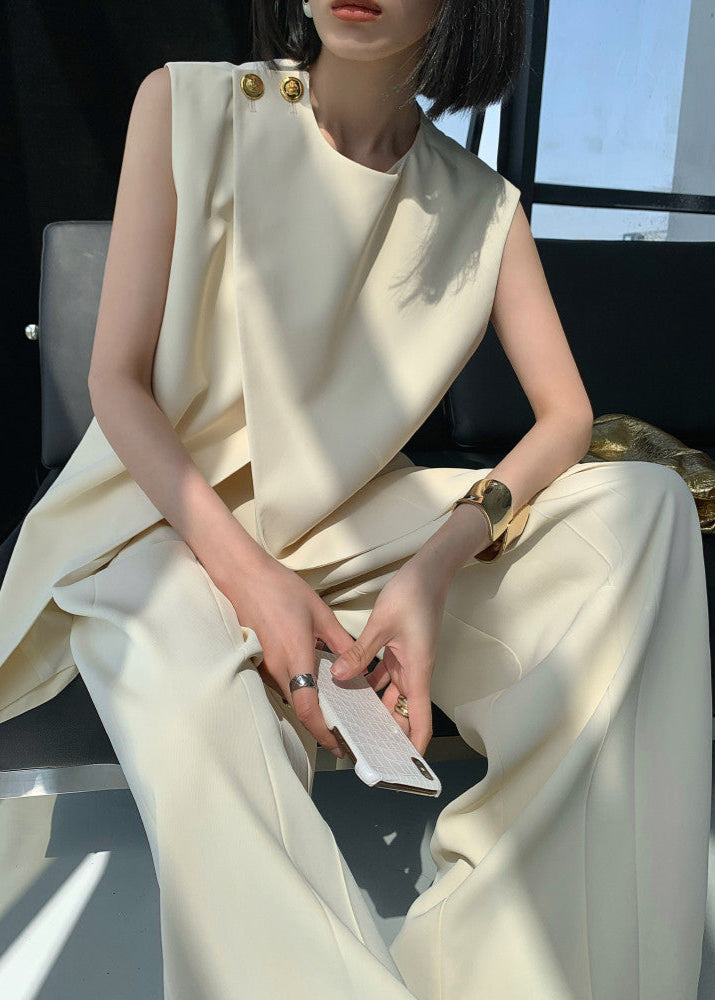 Asymmetrical Polyester Top And Wide Leg Pants Set