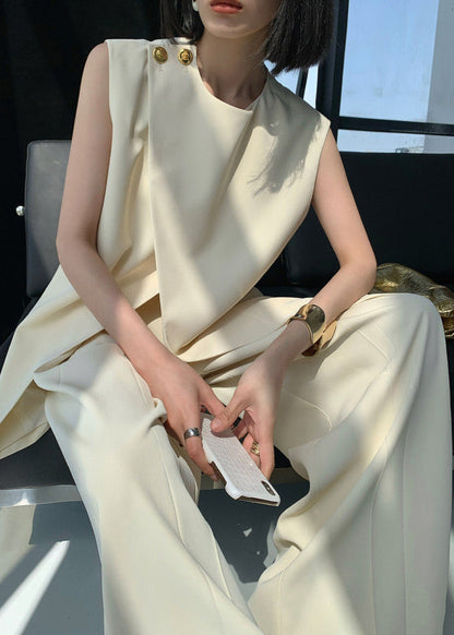 Asymmetrical Polyester Top And Wide Leg Pants Set