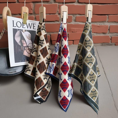 Scarvii - Letter-Print Checkered Polyester Scarf (65×65cm)