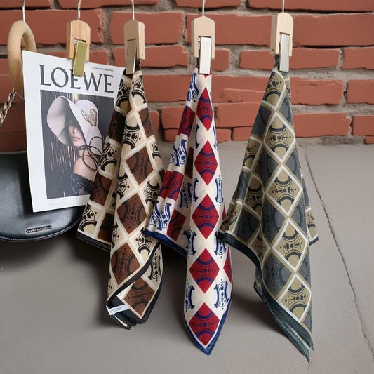 Scarvii - Letter-Print Checkered Polyester Scarf (65×65cm)