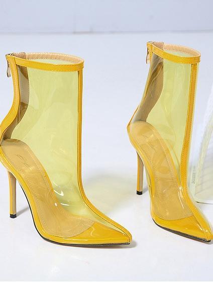 New Sharp Transparent Stiletto Sexy Fashion Bare Ankle Boots