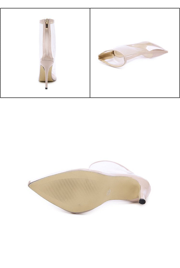 New Sharp Transparent Stiletto Sexy Fashion Bare Ankle Boots