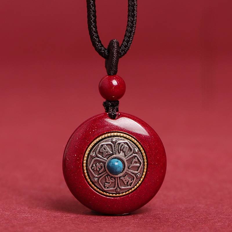 Vermilion Pendant Women'S Safety Buckle Six-Syllable Mantra Pendant Necklace