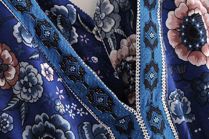 Bohemian V-Neck Retro Floral Wide Leg Jumpsuit