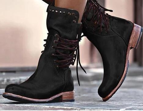 Winter Low Square Heel Rivet Knight Mid Boots
