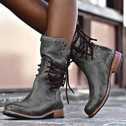 Winter Low Square Heel Rivet Knight Mid Boots