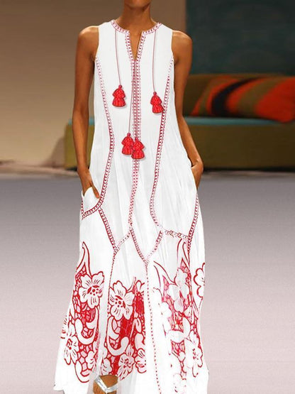 Women S Chinese Sleeveless Print Spring Summer Dress