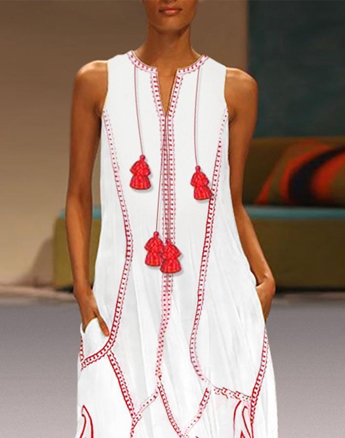 Women S Chinese Sleeveless Print Spring Summer Dress