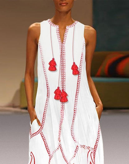 Women S Chinese Sleeveless Print Spring Summer Dress