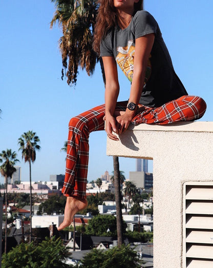 Autumn And Winter Lattice Leisure Micro Bell-Bottom Trousers