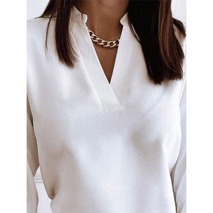 Long Sleeves Loose Solid Color V-Neck Blouses&Shirts Tops
