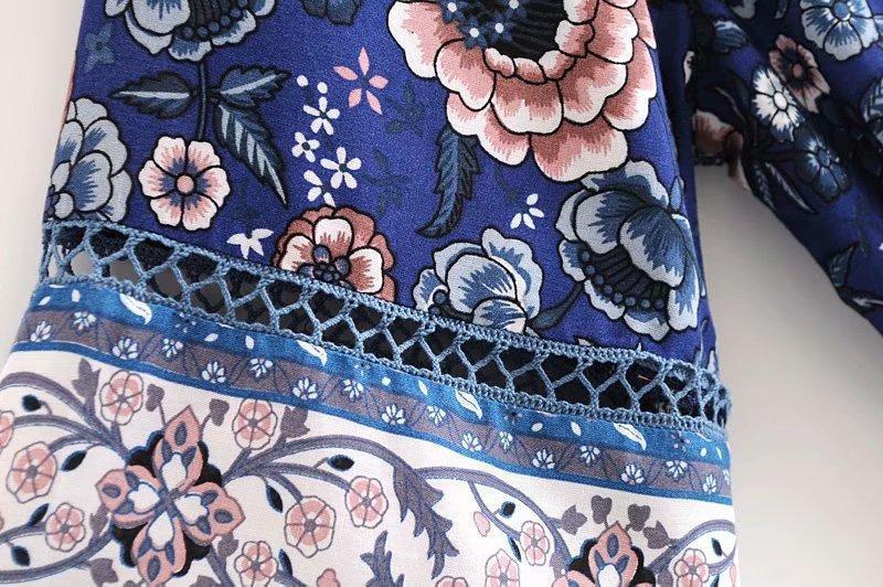 Bohemian V-Neck Retro Floral Wide Leg Jumpsuit
