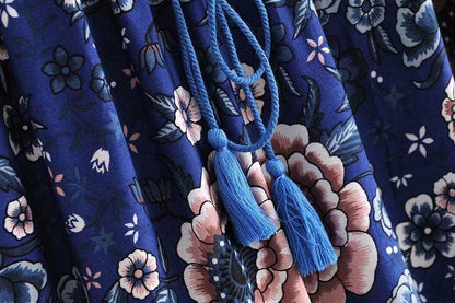 Bohemian V-Neck Retro Floral Wide Leg Jumpsuit