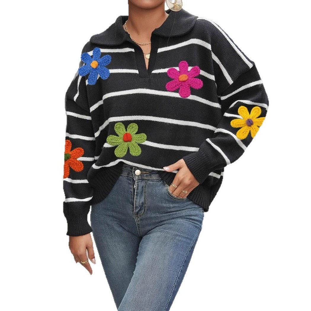 Crosa - Colorblock Flower Polo Sweater