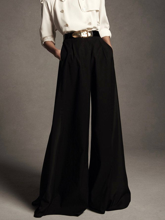 Casual High Waisted Wide Leg Mid Waist Solid Color Pants
