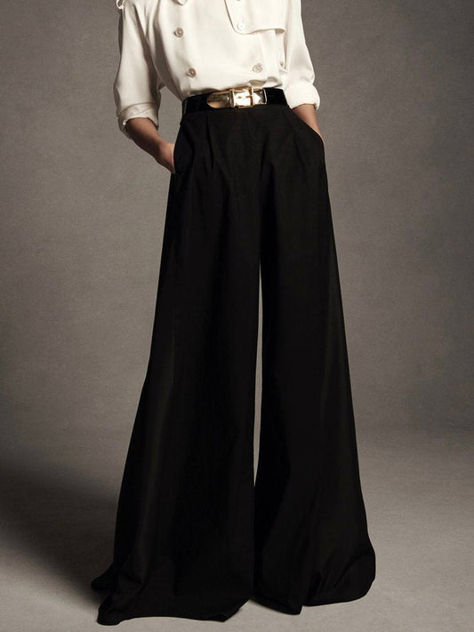 Casual High Waisted Wide Leg Mid Waist Solid Color Pants