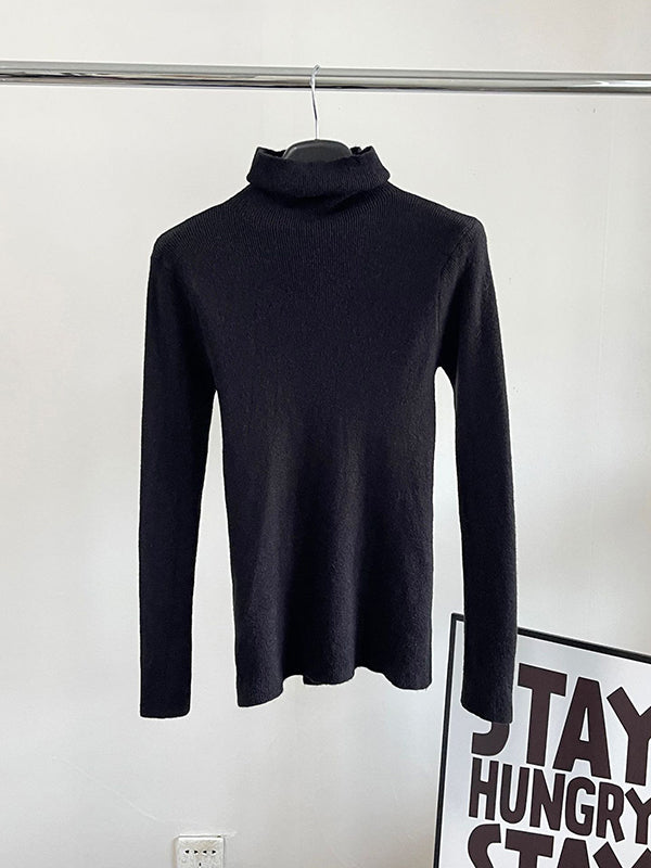 Casual Long Sleeves Skinny Solid Color High-Neck Sweater Tops