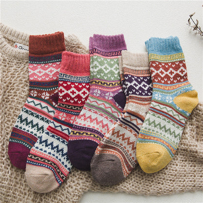 Rufia - 5 Pairs Bohemian Wool-Blend Socks Set